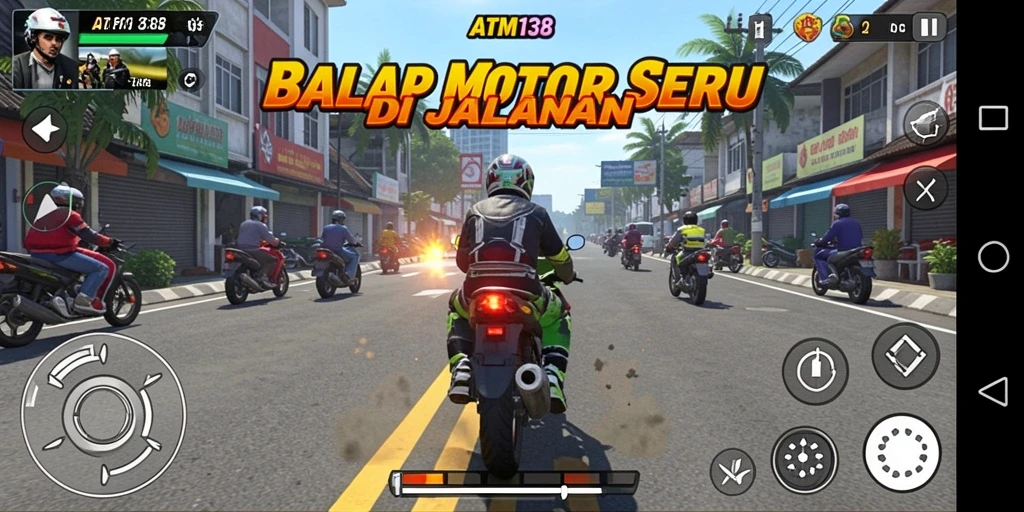 Screenshot menunjukkan aksi balap motor yang mendebarkan.