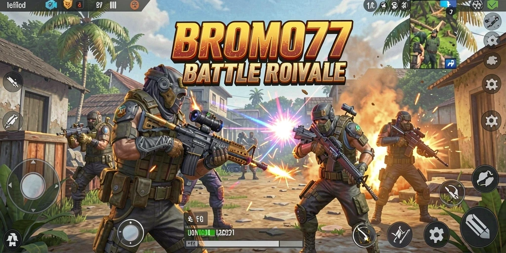 Gambar tampilan utama BROMO77 dengan aksi Battle Royale yang memikat.