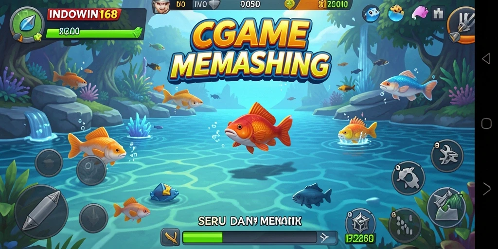Screenshot gameplay INDOWIN168 dengan aksi memancing yang seru.