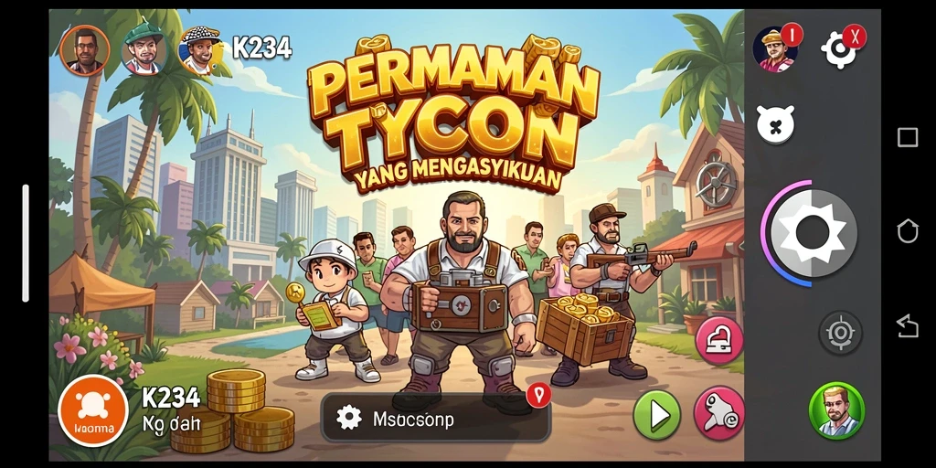 Screenshot gameplay K234 menampilkan manajemen bisnis yang intens.