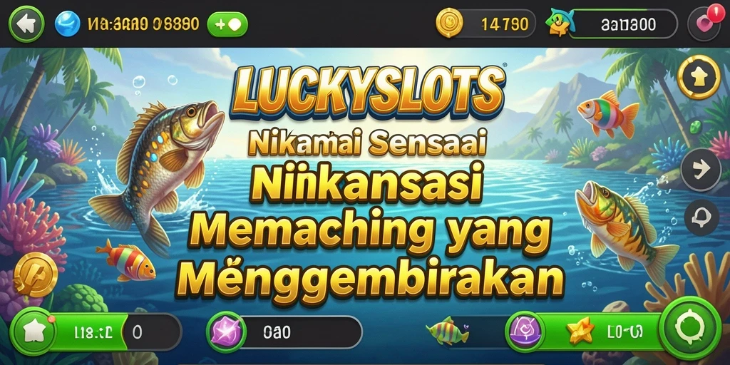 Tangkapan layar permainan LUCKYSLOTS menampilkan momen seru saat memancing.