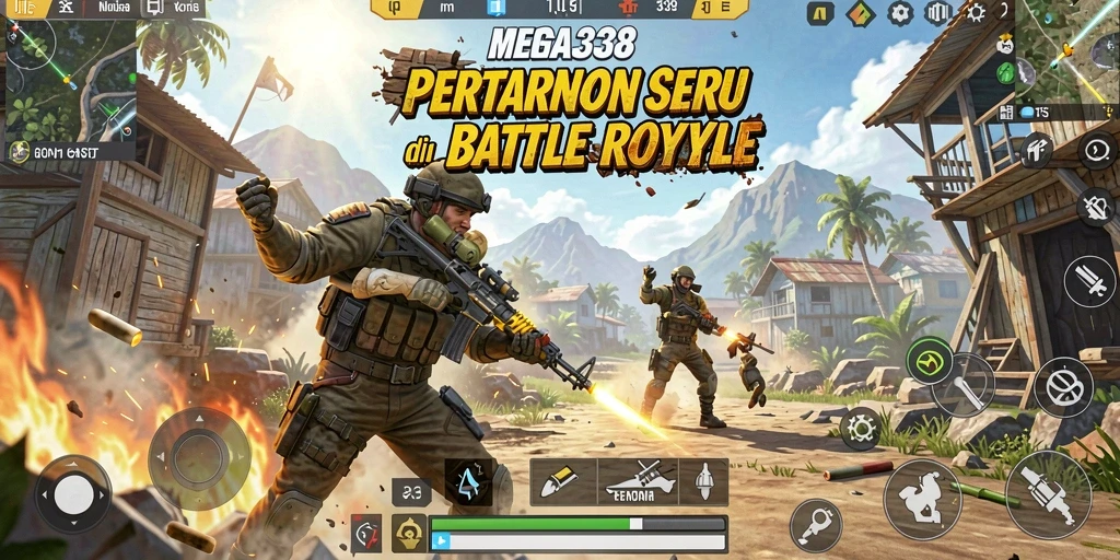 Tangkapan layar gameplay MEGA338 menampilkan aksi pertempuran mendebarkan di arena.