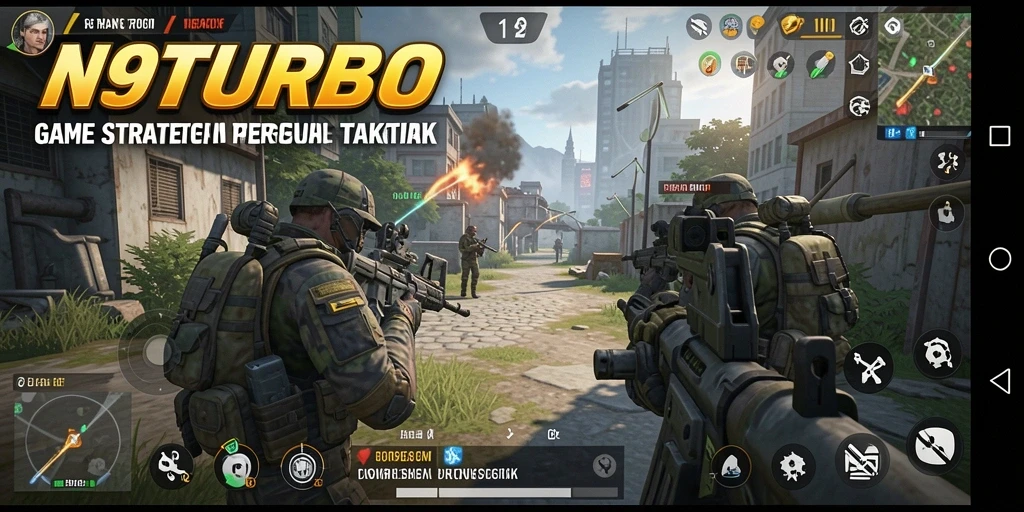 Screenshot N9TURBO dengan visual gameplay strategi yang mendebarkan.