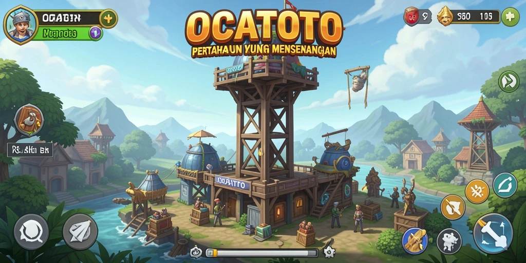 Tampilan gameplay OCATOTO yang mendebarkan dalam pertahanan menara.