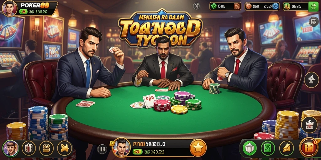 Screenshot gameplay POKER88 menampilkan suasana kasino yang megah dan aktif.