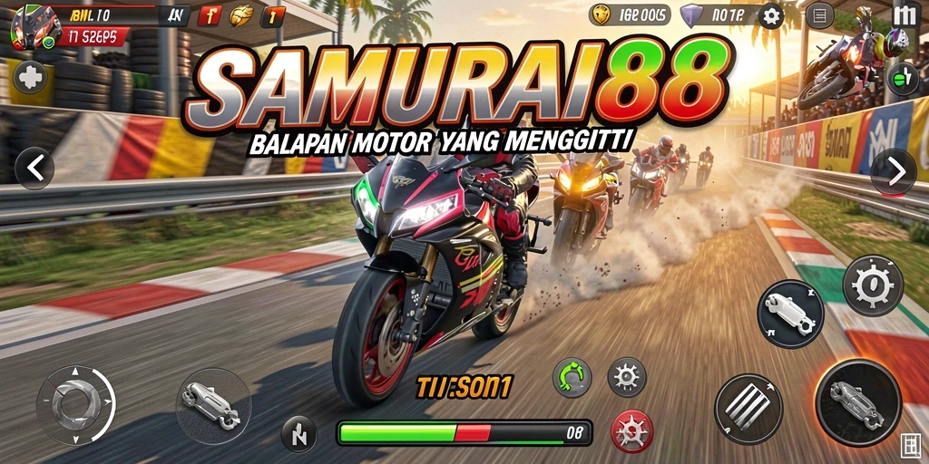 Gameplay seru dari SAMURAI88 dengan balapan motor cepat.